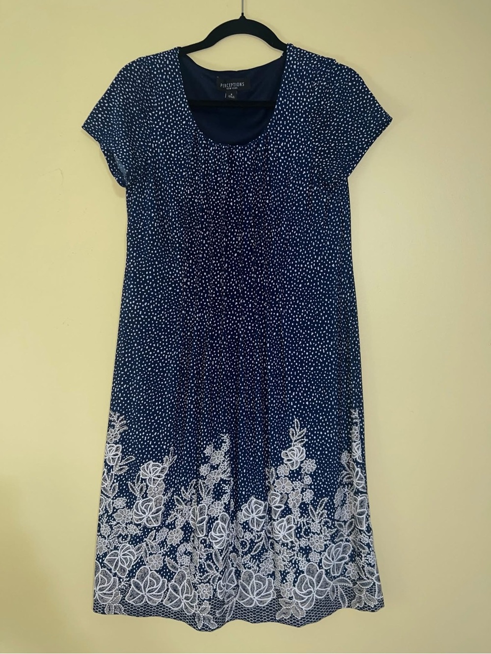 Perceptions Navy and White Floral Border Midi Dress